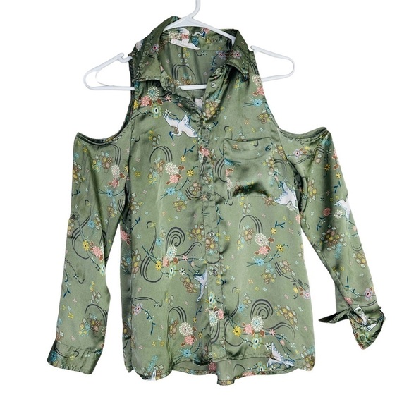 Love Tree Los Angeles Cold Shoulder Floral Birds Top - Small - Picture 1 of 9